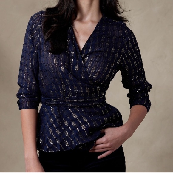 Banana Republic Tops - Banana Republic Navy Lace Blouse